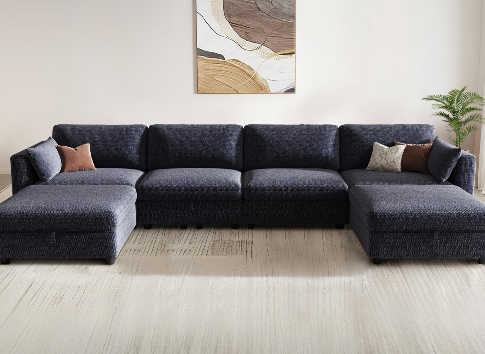 KKL Modular Sectional Sofa Couches for Living Room, U Shaped Sofa Couch with Adjustable Backrest, 4 Seater Sofa Couch with Convertible Ottoman and