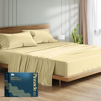 Mayfair Linen 100% Egyptian Cotton Sheets California King Size - Luxury 1500 Series Cal King Sheets Set Egyptian Cotton 4 PC, Beige, Silky Soft, Cooling Sateen Weave Hotel Collection Bedding