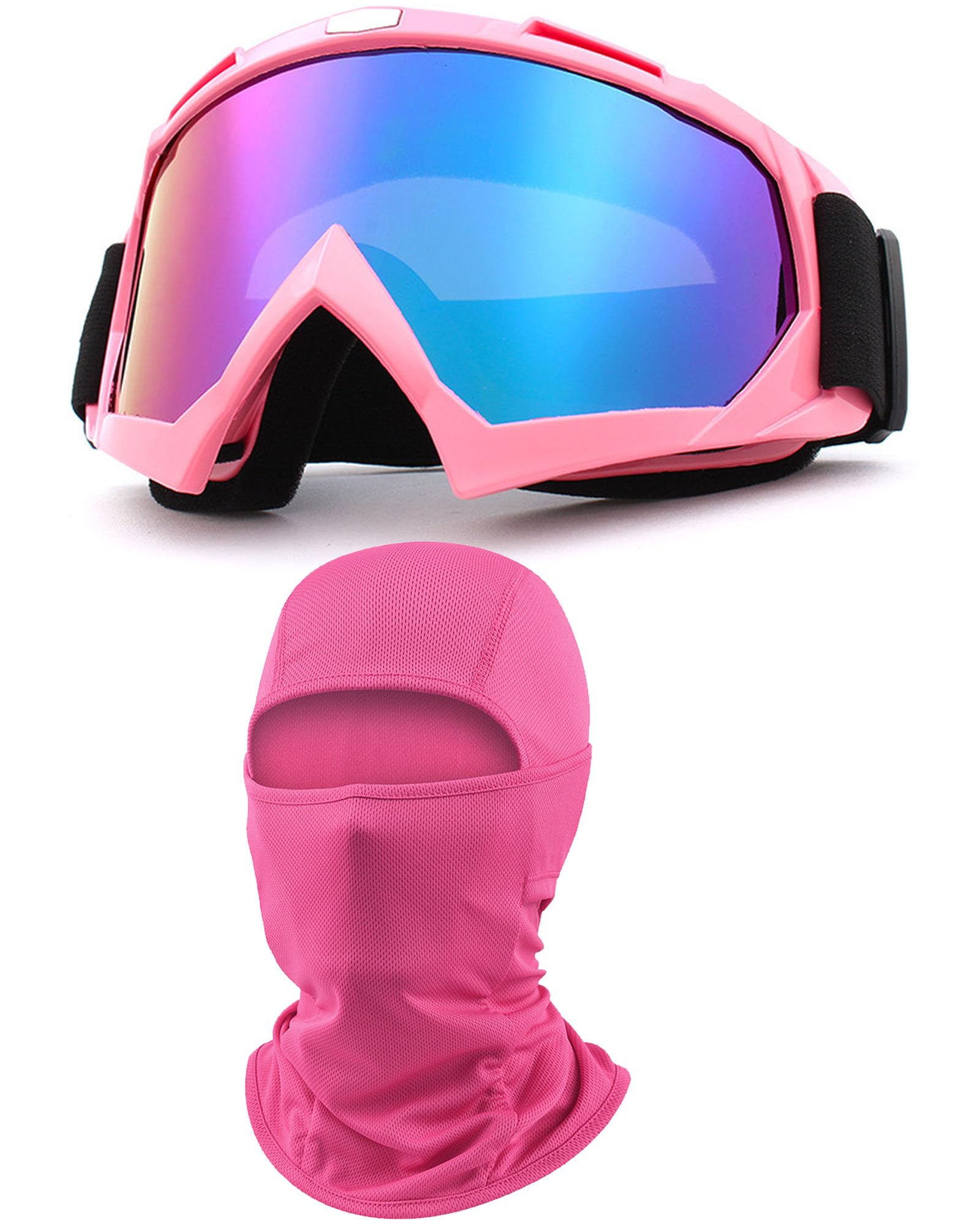 Photo 1 of ***DIRTY ( MAKEUP STAINED)*** immoono Motorcycle Goggles with Balaclava for Women Girls, Dirt Bike ATV Motocross Riding Racing Ski Goggle Safety Glasses with Neck Gaiter Bandana Face Mask, Pink Frame Colorful Lenses