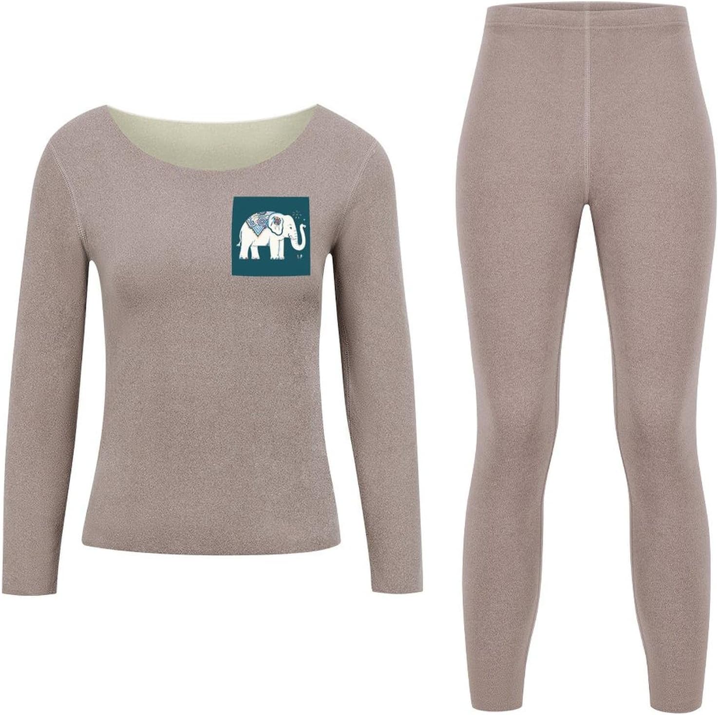 Elephant Pattern Thermal Underwear Set for Women Long Johns Women Base Layer Top Bottom for Cold Weather