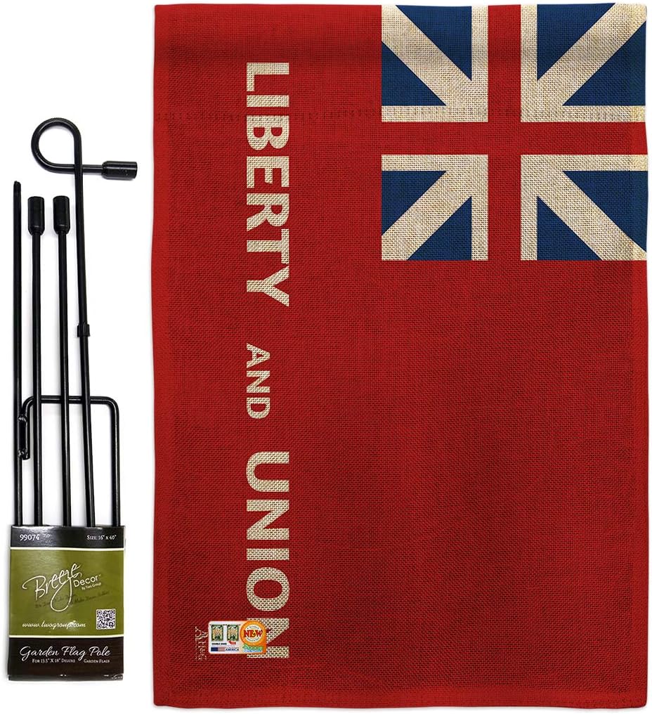 Taunton Burlap Garden Flag Set with Stand Americana US Historic July Memorial Veteran Independence United State American Small Decorative Gift Yard House Banner Double-Sided Made In USA 13 X 18.5