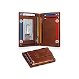 Wallet for Men 14-16 Cards, Minimalist Men Leather Wallet, Men's Front Pocket Bifold Wallets with Money Clip, Slim Thin Card Holder RFID Blocking Bill Folder Magnetic Closure Men Gifts, Reddish Brown