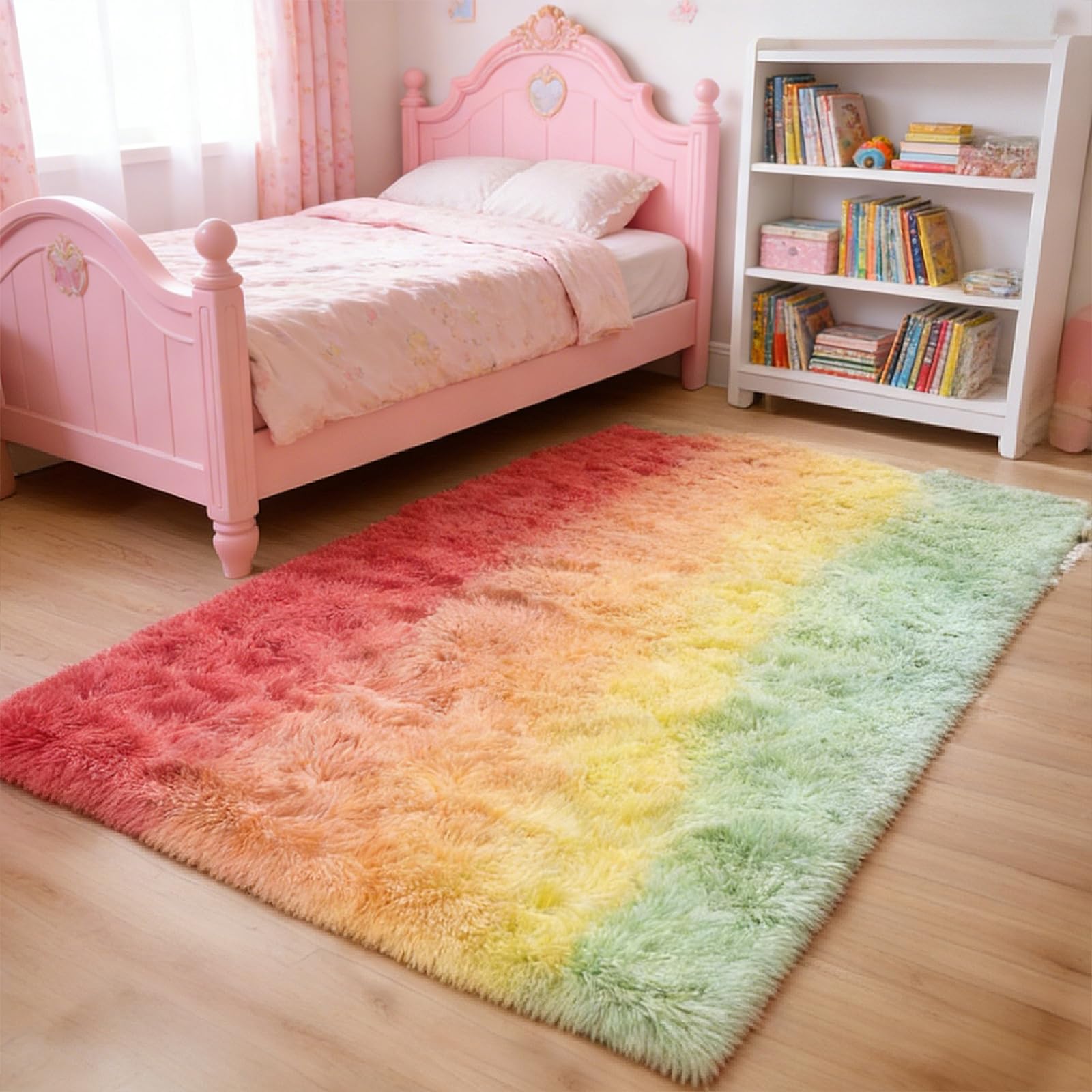 Tapis de salon moderne 190x385 cm arc-en-ciel shaggy grand format pour chambre
