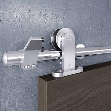 EaseLife 5 FT Top Mount Stainless Steel Sliding Barn Door Hardware Track Kit,Modern,Heavy Duty,Anti-Rust,Slide Smoothly Quietly,Easy Install 5FT Track Kit for 26"30" Wide Single Door