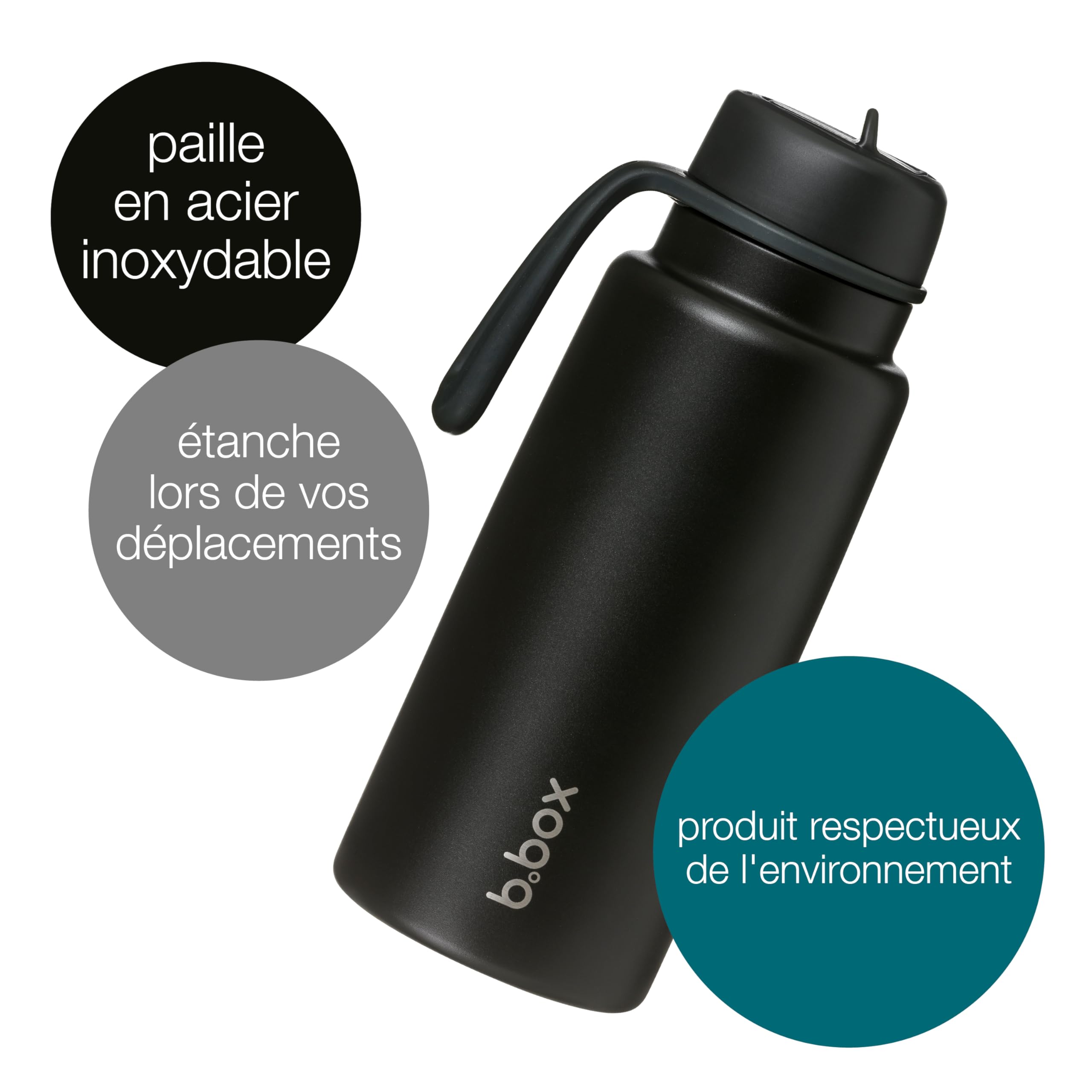 b.box Bouteille Isotherme à Capuchon Rabattable de 1 L | Acier Inoxydable Isolant Triple Couche | Conserve les Boissons Froides Jusqu'à 46 Heures | 1 L