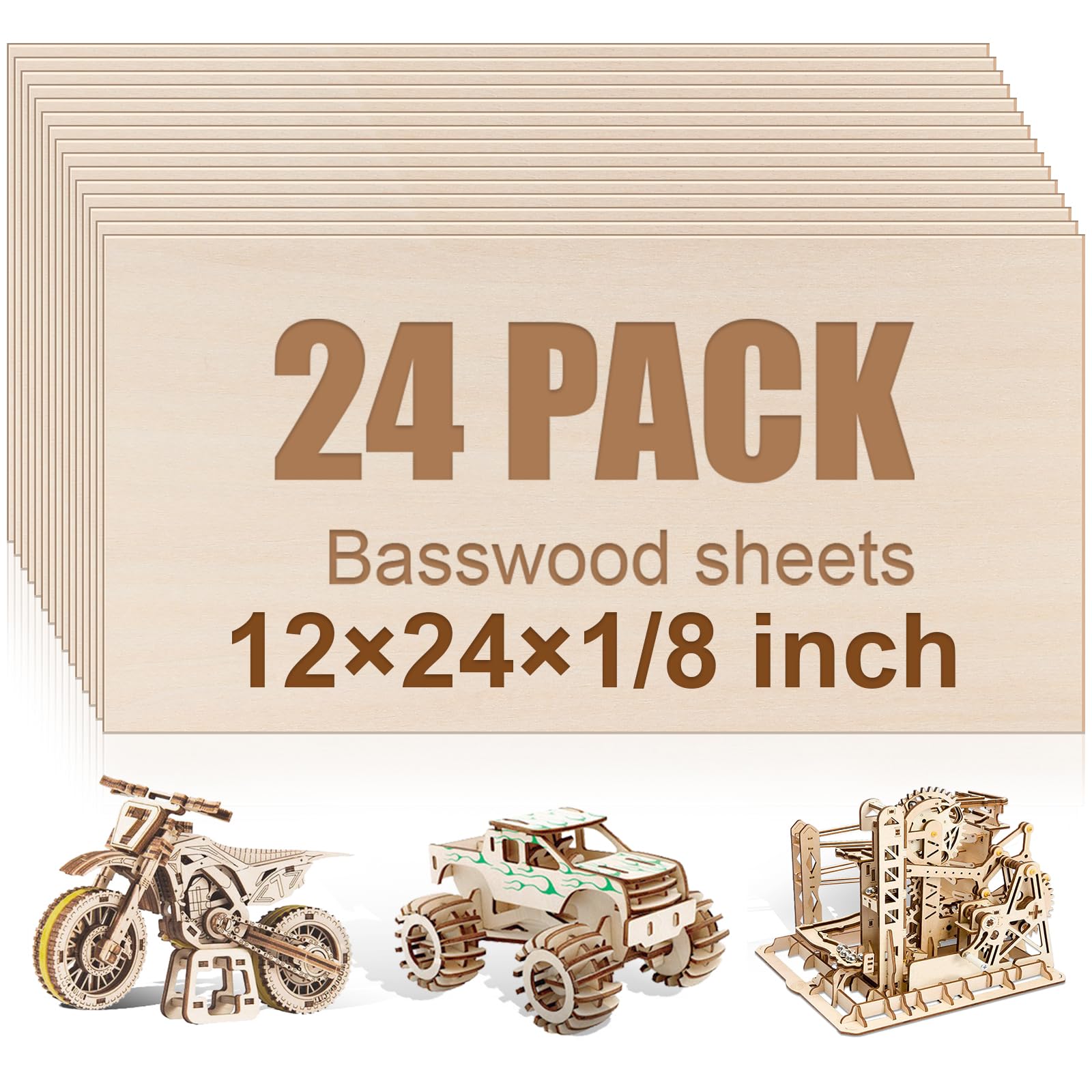 Paquete de 24 láminas de madera de tilo de 12 x 24 x 1,83 mm para corte y grabado láser. Tablero contrachapado fino de madera sin terminar para manualidades, adornos de bricolaje y modelismo arquitectónico. Quema de madera.