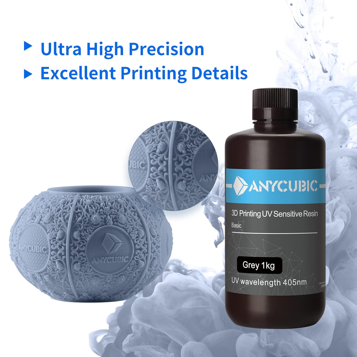 ANYCUBIC 3D Printer Resin, 405nm SLA UV-Curing Resin with High Precision and Quick Curing & Excellent Fluidity for LCD 3D Printing (Grey, 1kg) : Industrial & Scientific