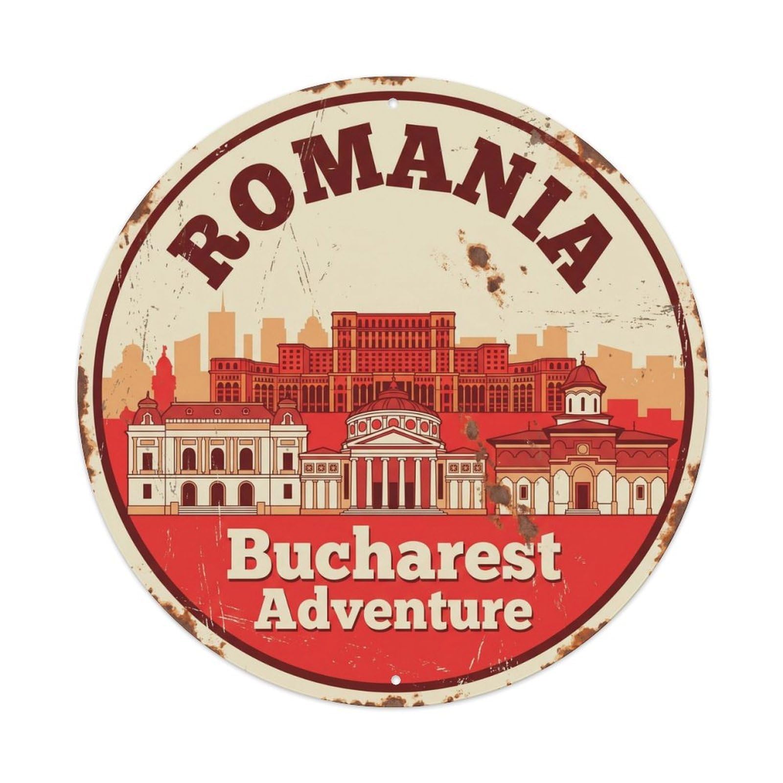 Fqcyn Style Vintage Travel Romania Capital Adventure Metal Tin Sign