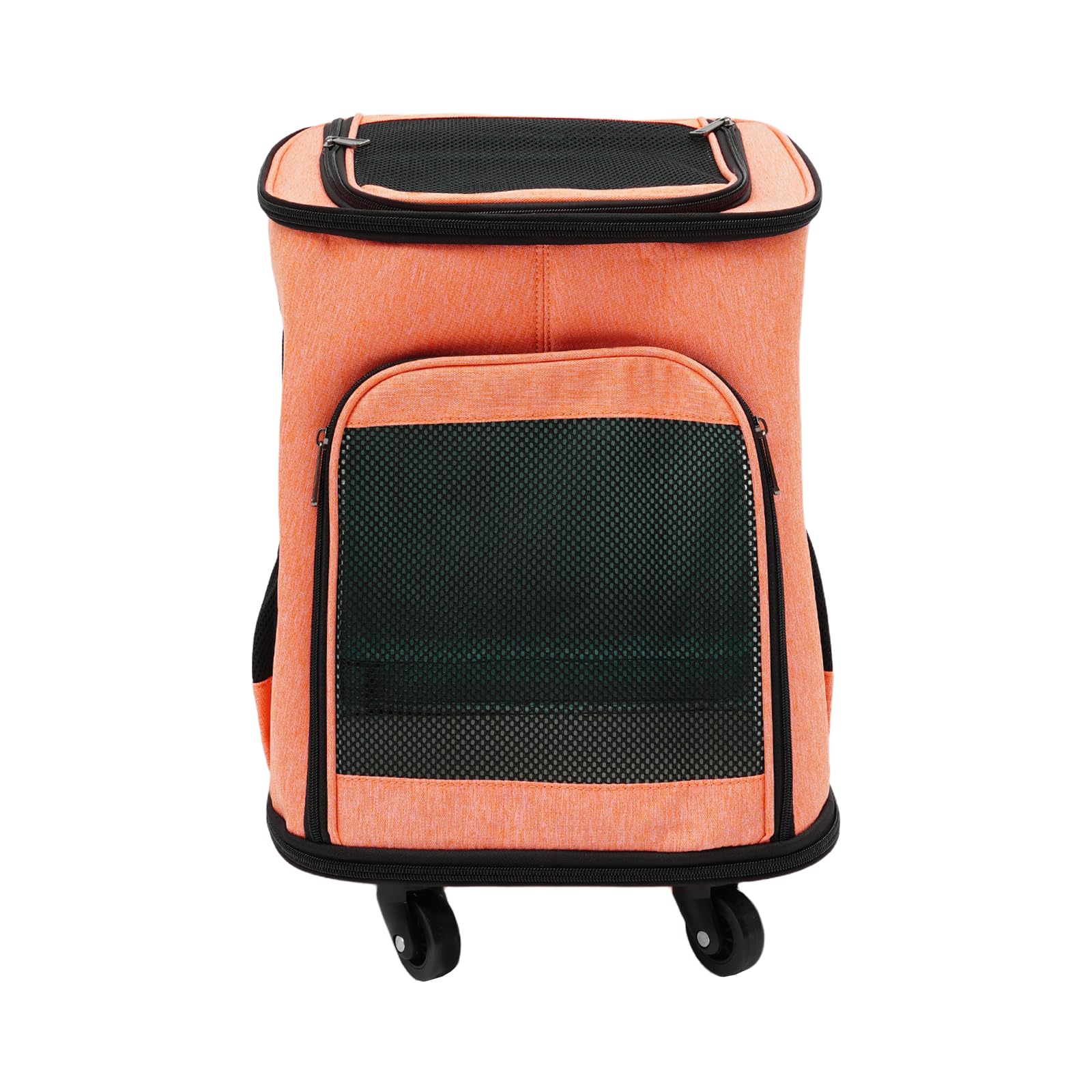 Transportín plegable para mascotas con ruedas universales y mango telescópico, transpirable, plegable, para perros de hasta 7,5 kg y gatos de hasta 9 kg (naranja)