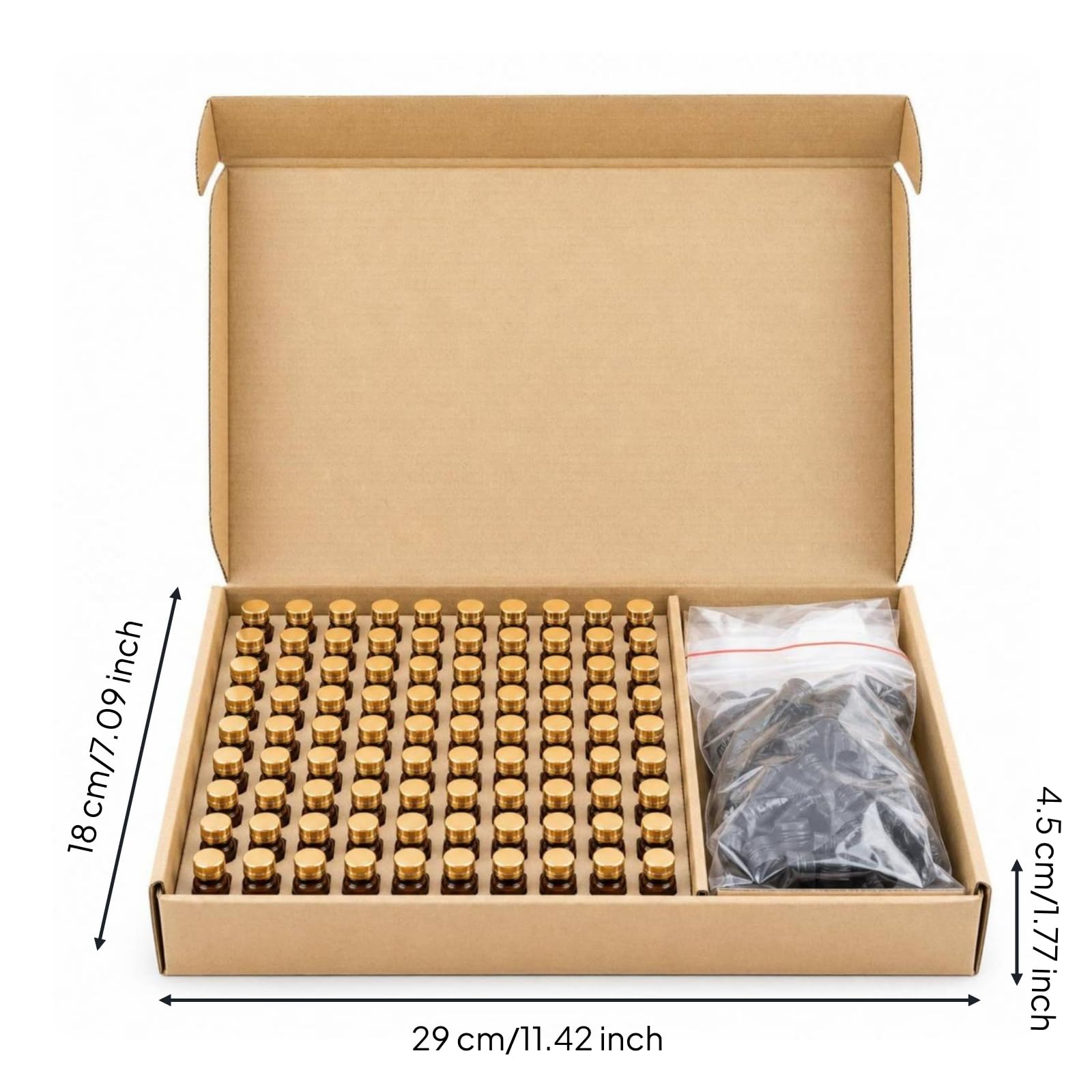 100 Pezzi Flaconcino in Vetro Ambrato Flaconcino Riutilizzabile Flacone -Gocce per Campionamento, 2ml, Bottiglia Color Ambra Con Tappo Dorato Liscio E Tappo Forato