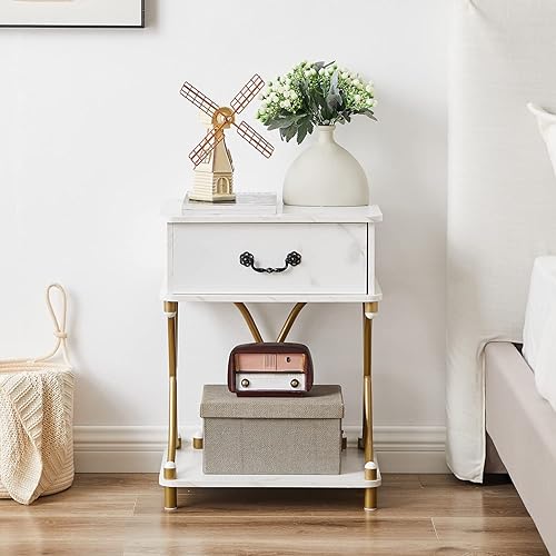 Miniatura 15 de VECELO Mesitas de noche con cajón para dormitorio, mesita de noche con almacenamiento y estante abierto para sala de estar, marrón Marrón,Mate