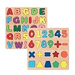Wooden Puzzles for Toddlers, 2pack Alphabet Shape Puzzles for Kids Wooden Montessori Toddler Wooden Alphabet Number Shape for Kids 3 Years Old Boys & Girls
