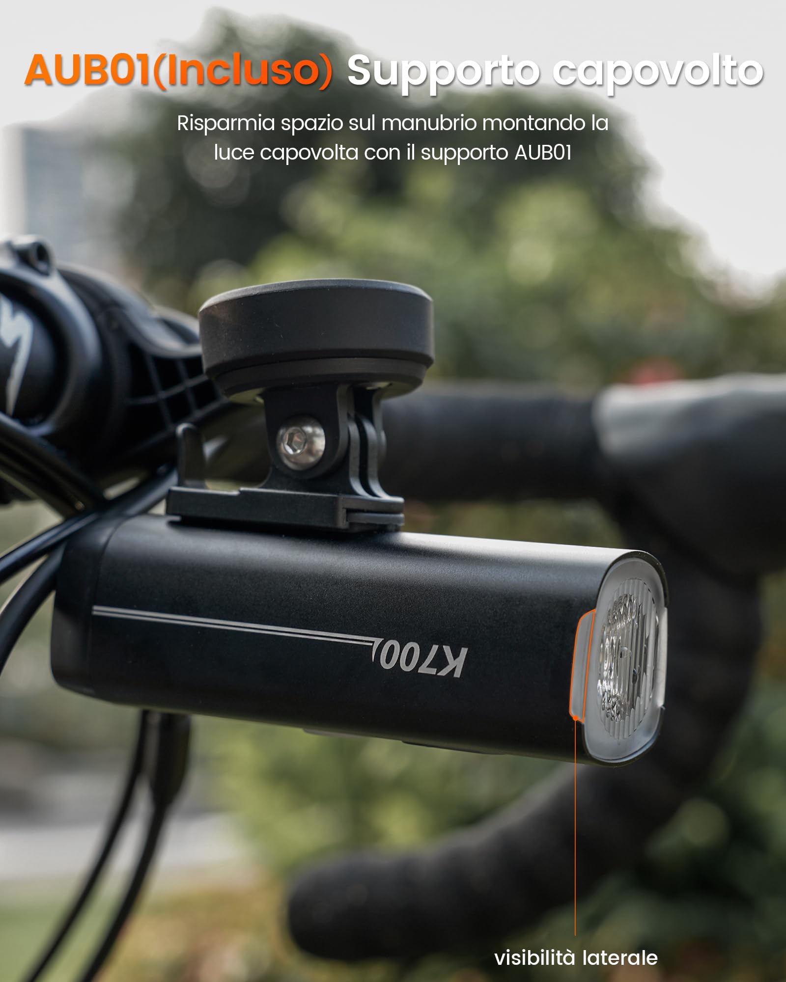 RAVEMEN K700 Luce Anteriore per Bici, 700 Lumen Intelligente Diurna Modalità USB-C Impermeabile IPX7 4 Modalità Adatto per il Pendolarismo, la Guida su Strada e le Strade Sterrate