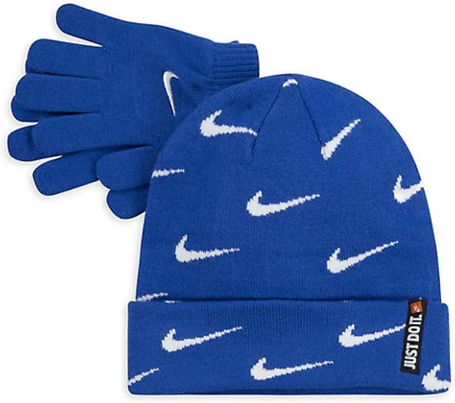 Nike Boys' (8-20) Knit Beanie Cap and Gloves Set (Game Royal/White)