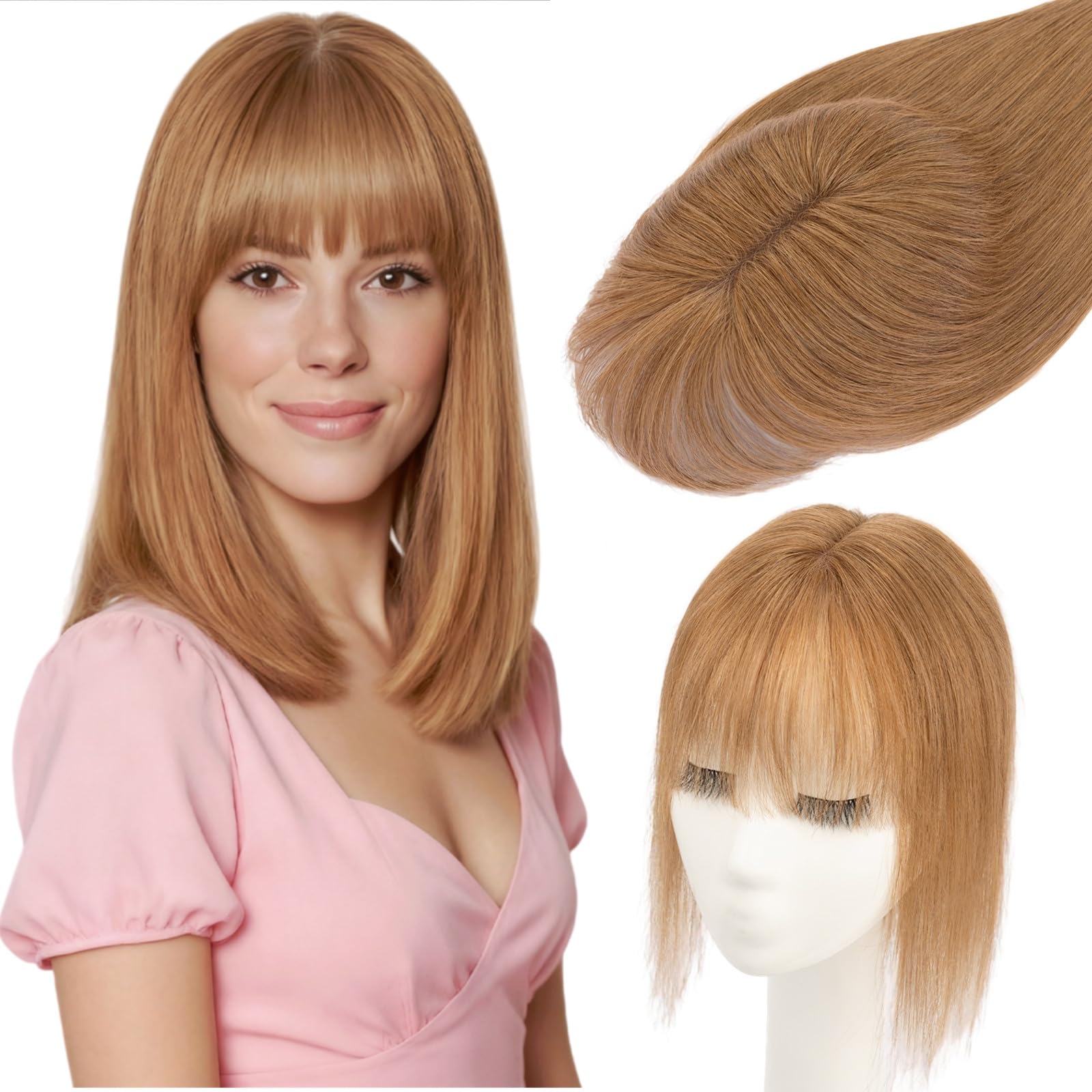 Rich Choices Hair Toppers for Women Real Human Hair 360°3D Clip in Bangs 100% Remy Human Toppers with Bang for Thinning 150% Density Upgrade Extended