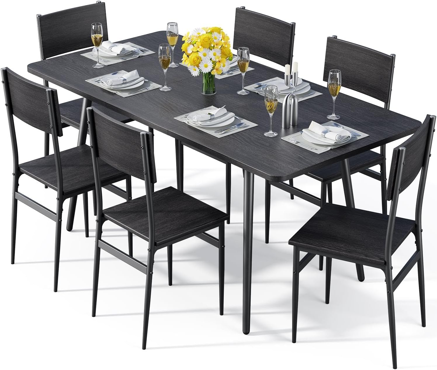 Metal Frame Dining Room Furniture EROMMY 7-Piece Dining Set – Glass Top ...