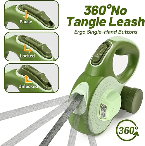 Miniatura 3 de Correa retráctil resistente de 26 pies para perros grandes, correa de perro con soporte para bolsa de excrementos, hasta 100 libras, con luz LED,