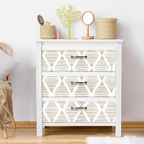 Miniatura 4 de WENMER Papel tapiz geométrico de 173 x 472 pulgadas papel tapiz a rayas color beige autoadhesivo extraíble papel de contacto beige y blanco para