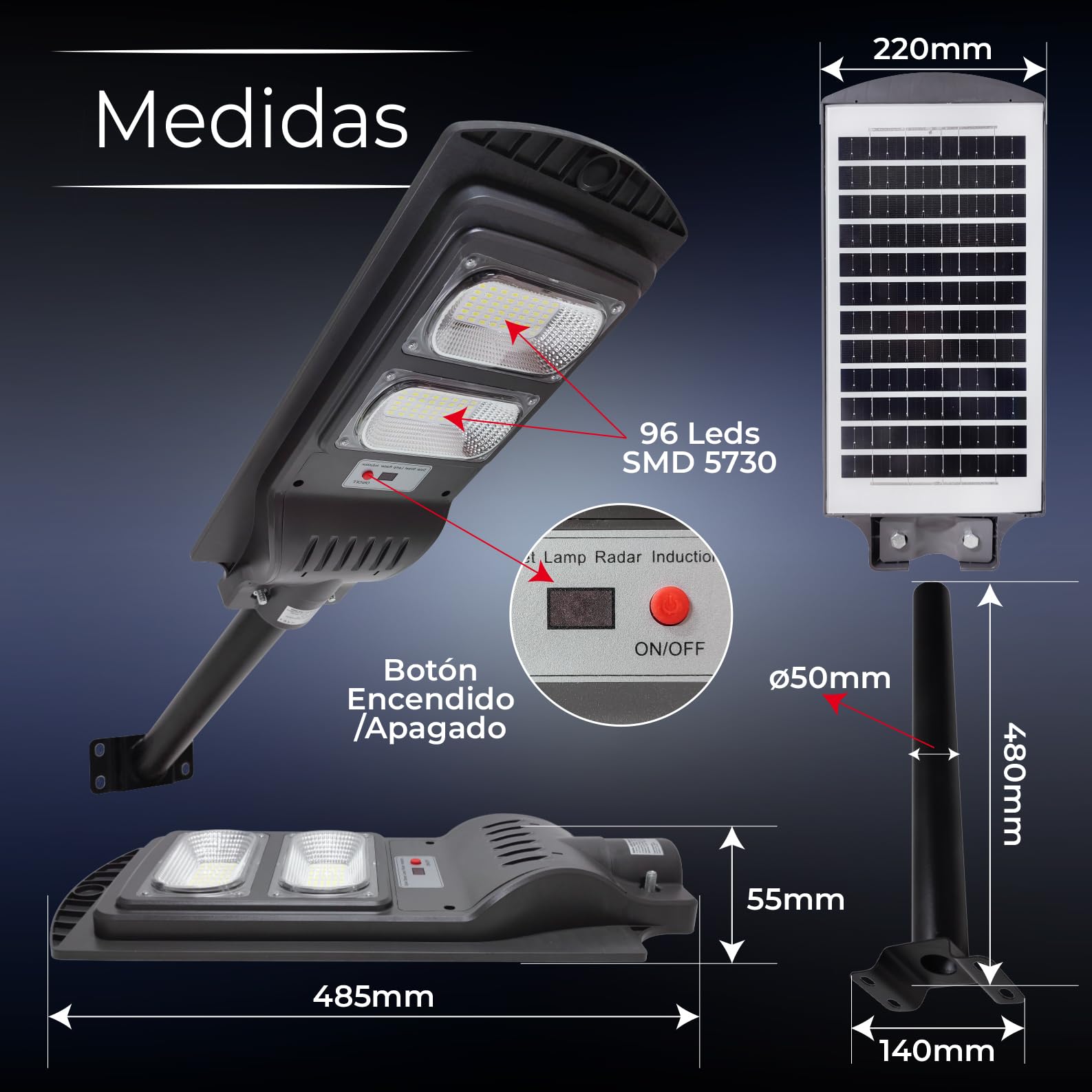 LED ATOMANT Confezione da 2 Lampione Solare LED Esterno 100W, Bianco Freddo, IP65, con Sensore di Movimento e Telecomando, Lampioni da Giardino, Faro Esterno con Pannello Solare, Incluso il Palo