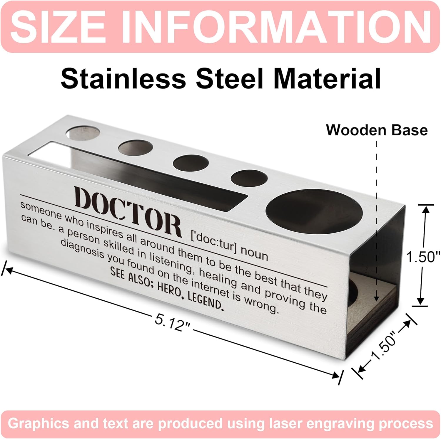 FTONENI Doctor Appreciation Gifts, Medical Student Graduation Gifts, Doctor Definition Pencil Pen Holder for Desk, Fountain Pen Holder with Sticky Notes Holder, Office Stationery Organizer - FBA135 - Image 2