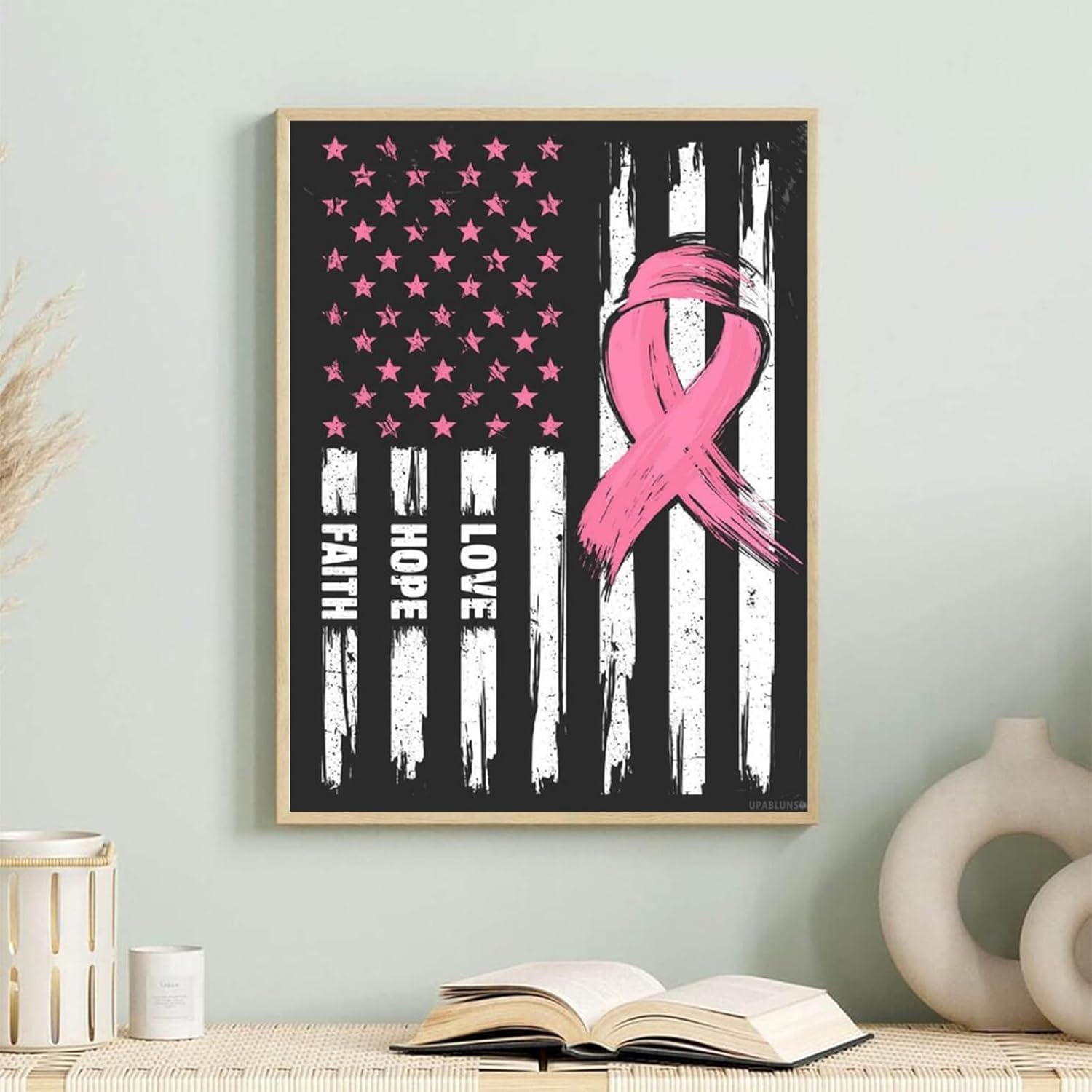 UPABLUNSO Diamond Art Kits for Adults Ribbon Breast Cancer Awareness 5D Diamond Painting Kits for Adults Beginner, Round Diamond Kits for Home Wall Decor, Gift for Women 12x16 inch