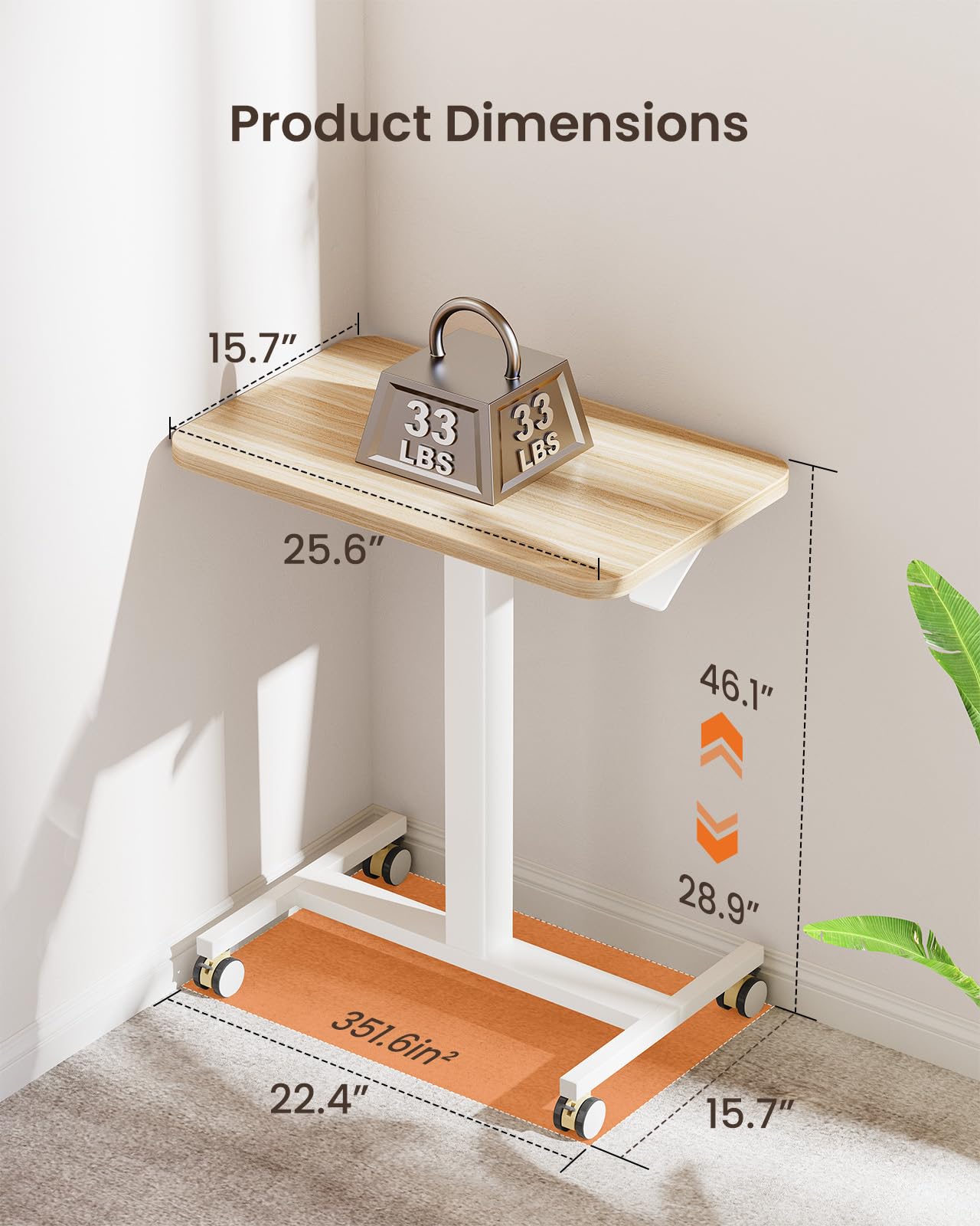 ErGear Mobile Small Standing Desk Enhanced Adjustable Height Computer Workstations Portable Rolling Laptop Desk with 4 Lockable Wheels — view 3