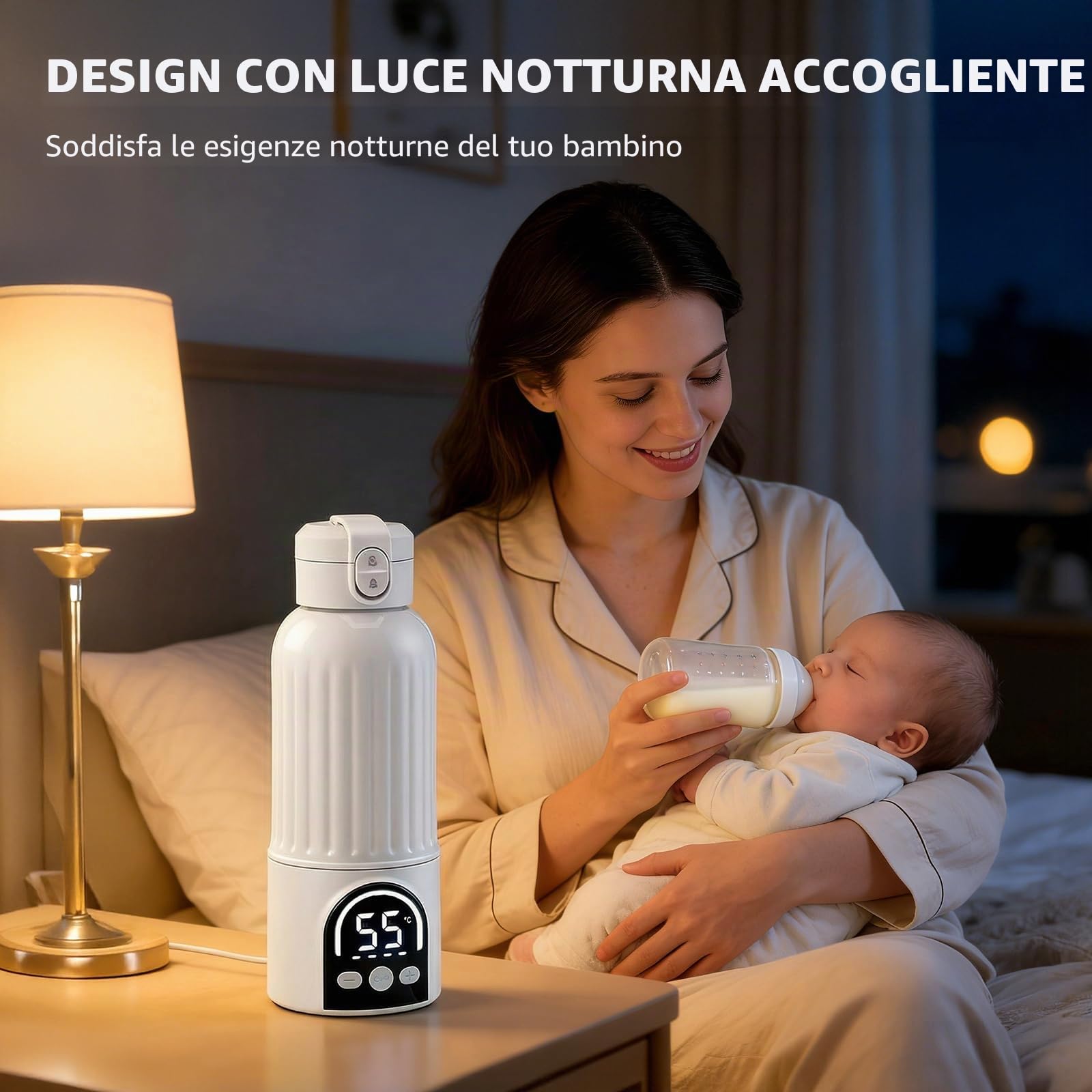 Scaldabiberon Portatile Senza Fili,Riscaldamento Rapido (35-70 °C),Scalda Biberon Neonato Portatile 500 Ml,Funzione Di Sterilizzazione,Scaldabiberon Portatile Per Latte Materno,Acqua,Notte,Viaggi