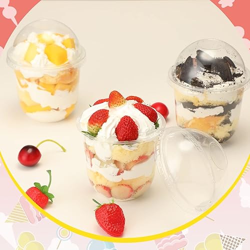 Miniatura 2 de Paquete de 50 tazas de postre con tapas de cúpula, vasos de plástico desechables con tapas, tazas de helado de PET transparentes (sin agujero),