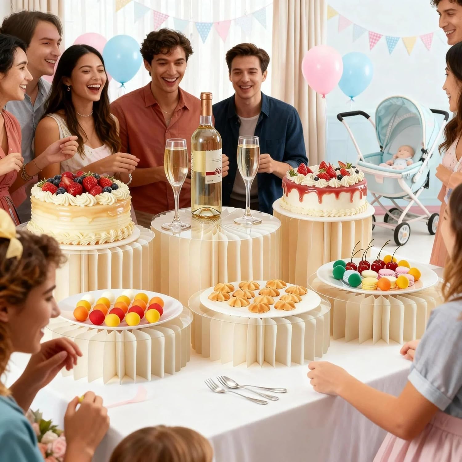 PIPITA 4 szt. stojaków bufetowych, składane kartonowe platformy ekspozycyjne na stół bufetowy, catering, ślub, baby shower i dekoracje imprezowe