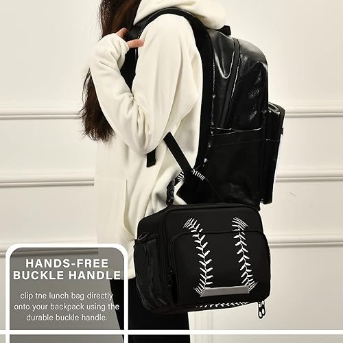 Miniatura 6 de Kcldeci Bolsa de almuerzo aislada con patrón de béisbol, caja de almuerzo reutilizable, bolsa de almuerzo, lonchera de preparación de comidas, kit