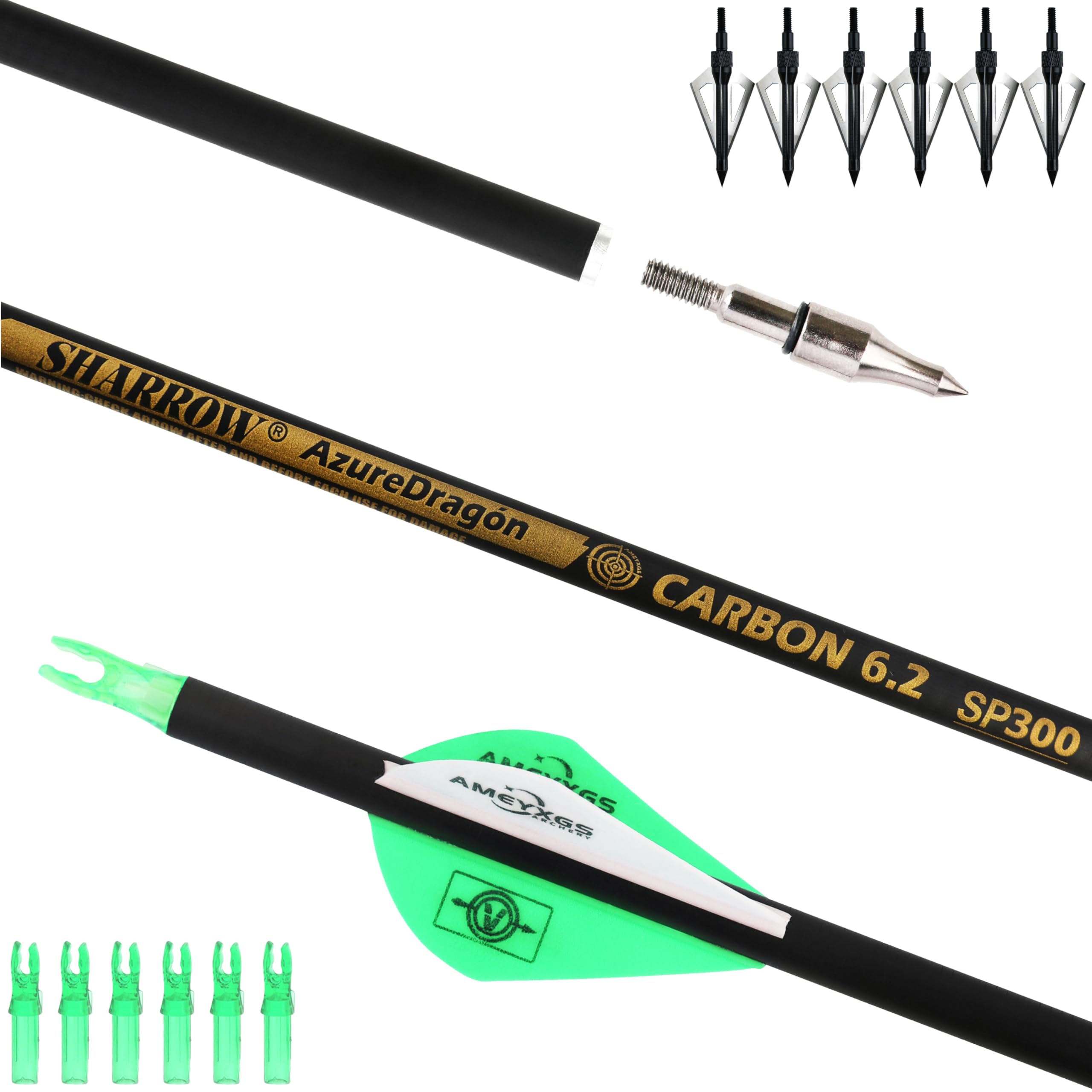 AMEYXGS 30" Frecce in Carbonio 300 350 400 500 600 Spine Frecce da Caccia con Punte Sostituibili Frecce da Tiro per la Pratica per Archi Compound e Ricurvi Arco Lungo