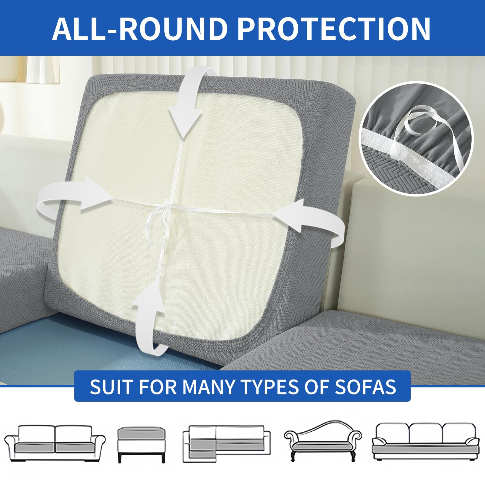 Ystyle Copriseduta Divano Elasticizzato, Copri Cuscino Divano Penisola, Coprisedile Divano, Copricuscini Per Divani, Antiscivolo Antigraffio Copricuscini Divano (Chaiselongue, Grigio Chiaro)