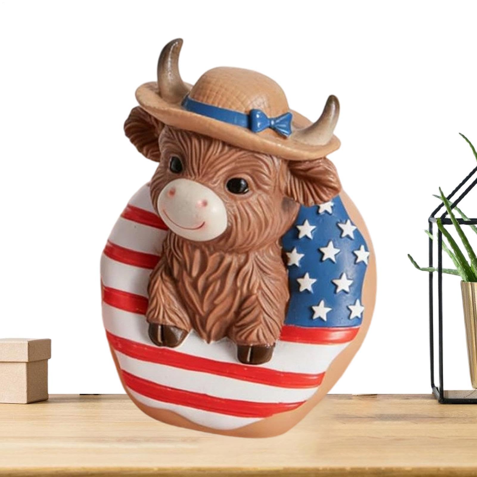 Figurine de vache patriotique en résine rouge blanc bleu pour décoration de table