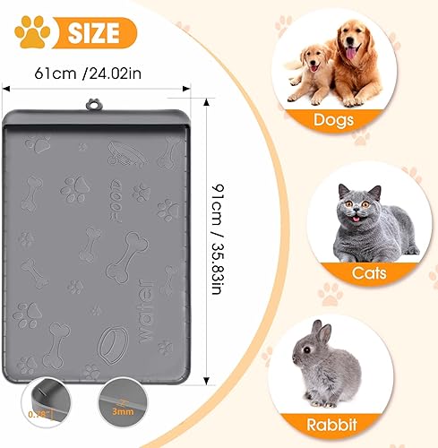 Miniatura 2 de Tapete de comida para perros con bolsillo, tapete de silicona impermeable para alimentos y agua, 36 x 24 pulgadas, tapete de alimentación extra