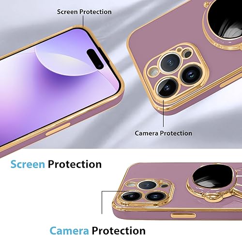 Miniatura 5 de MZELQ Funda compatible con iPhone 15 Pro Max con diseño de astronauta chapado en función de atril y protector de pantalla para teléfono de lujo,