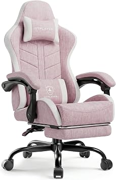 GTPLAYER Gaming Chair for Adults, Ergonomic Computer Gaming Chair with Footrest, Height Adjustable, 90-155 Recline & Removable Headrest Lumbar Support, Valentines Day Gift, Pink