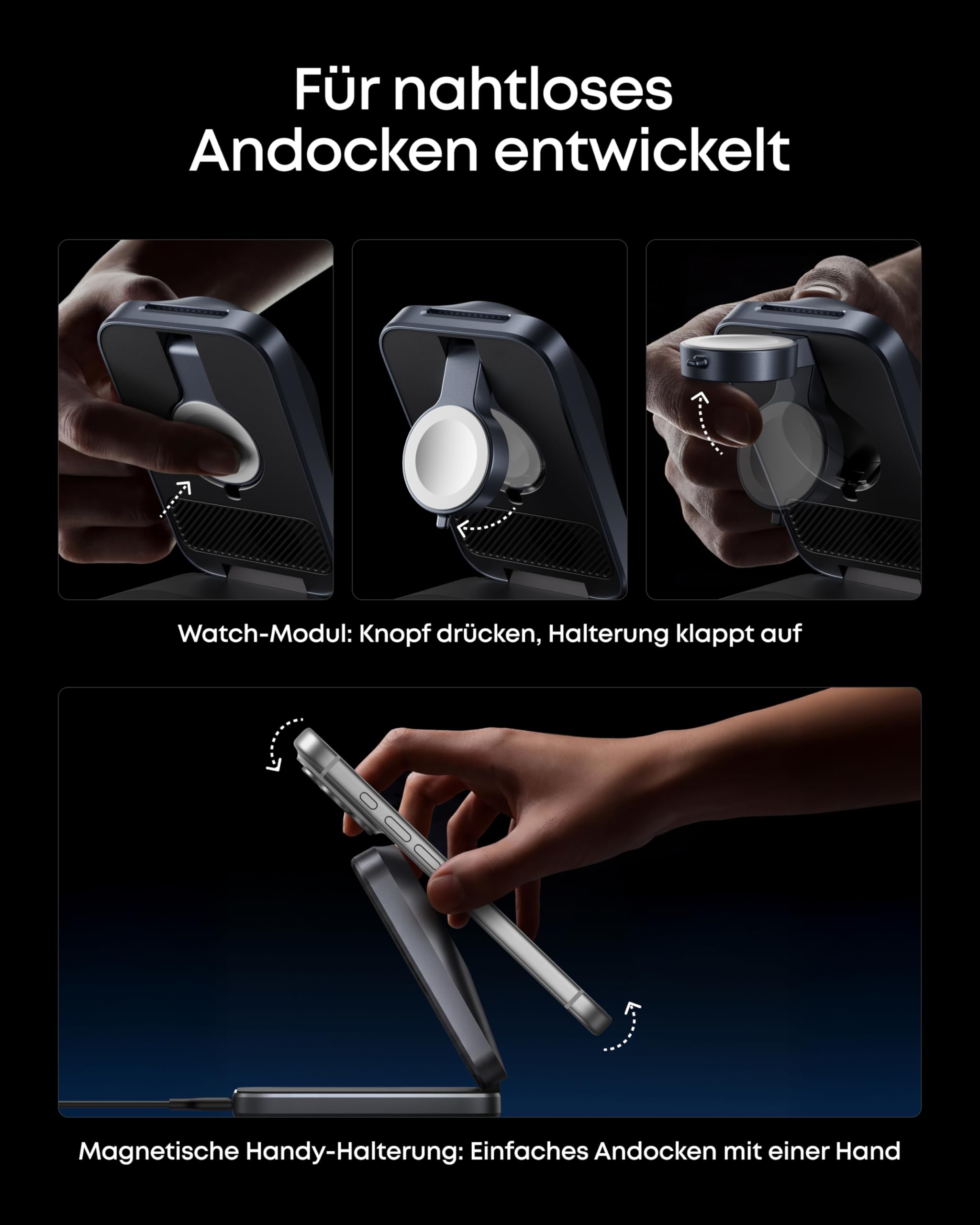 Anker Prime 3-in-1 Ladestation, AirCool kabelloses Ladegerät, 25W Qi2.2-Zertifiziert, kompakt & faltbar, MagSafe-kompatibel für iPhone 17, Apple Watch & AirPods (ohne Akku, Netzteil erforderlich)