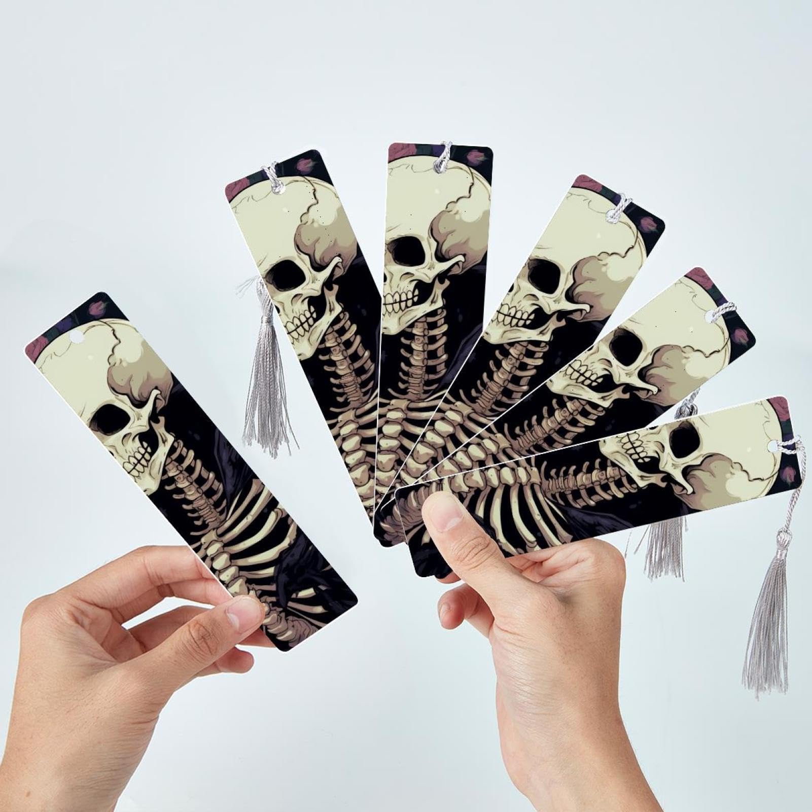 Gothic Skeleton Magnetic Bookmarks - 8 Pack Skull Book Page Clips For Readers, Horror & Gothic Fans