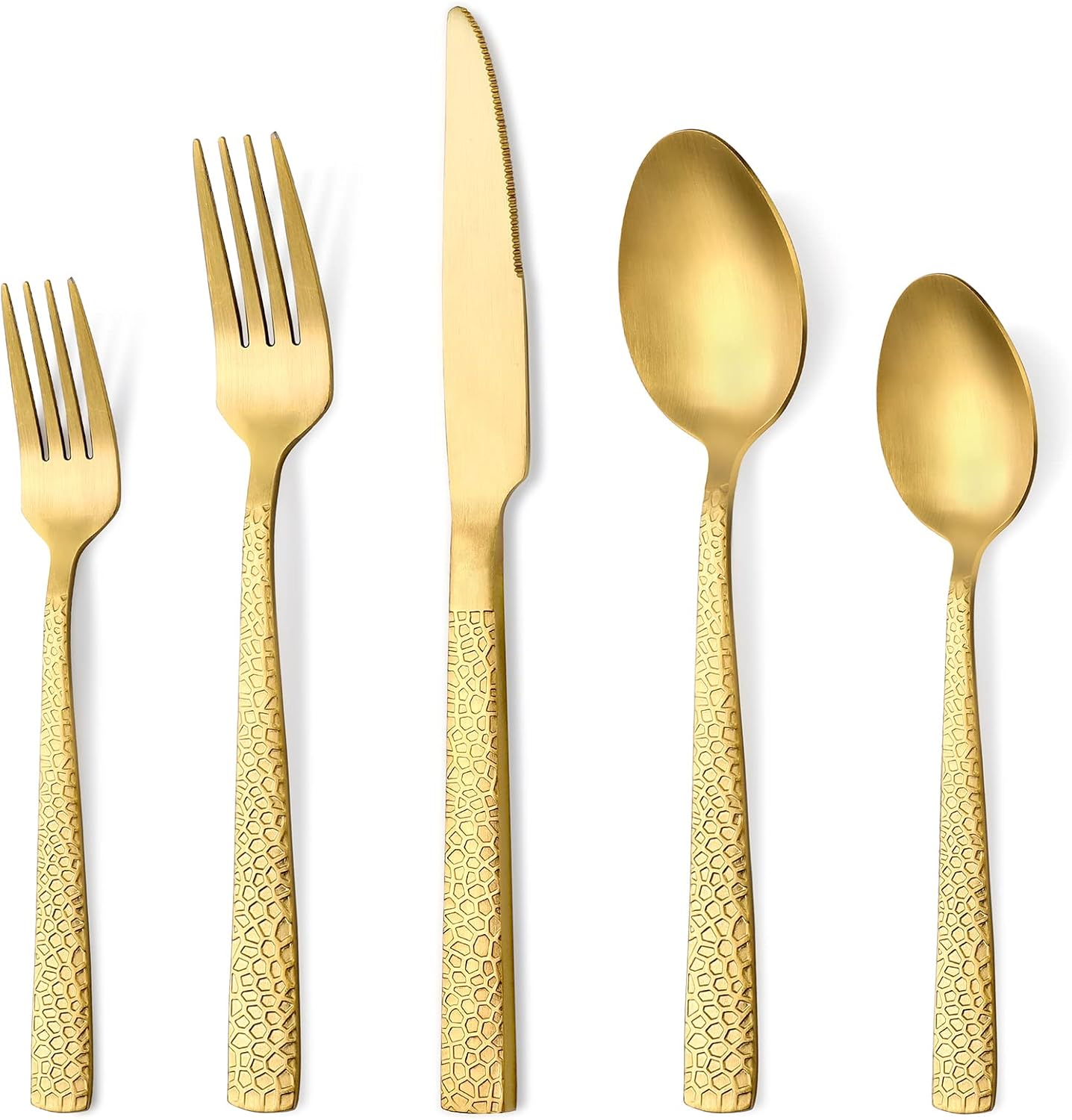 Hammered Gold Silverware Set, OGORI 20Piece Food Grade