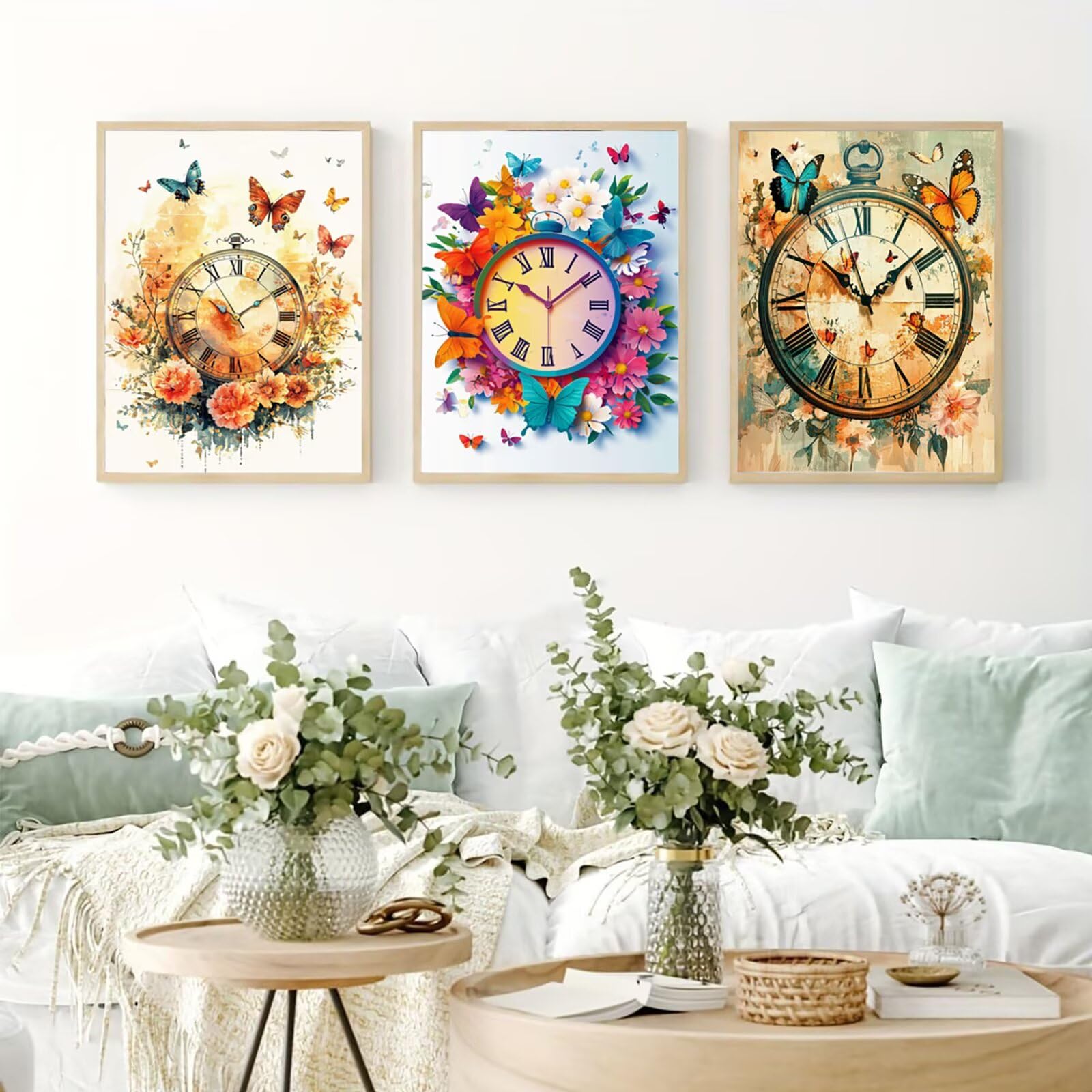 Generico Cnyaunfi 3 Pezzi Farfalla Pittura Diamante Fai-Da-Te, 5D Retro Diamond Painting Kit Completo per Hobby Creativi Adulti, Per La Decorazione Della Parete Di Casa 50x70cm YF-3431