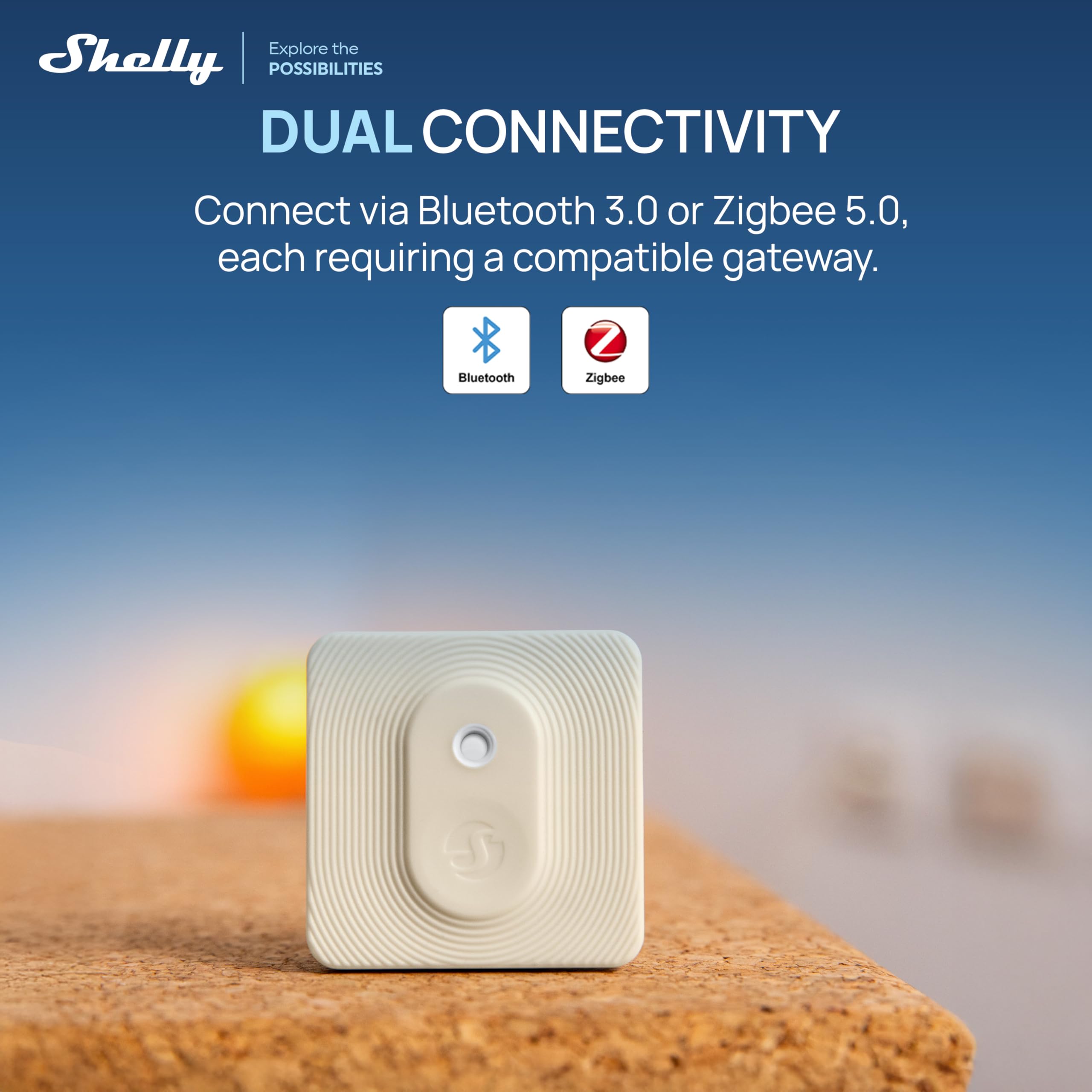 Shelly BLU H&T ZB Avorio - Sensore Smart Temperatura e Umidità, Bluetooth & Zigbee, IP54, Lunga Durata Batteria, Dati Criptati, Monitoraggio Clima, Automazione HVAC, Ultracompatto, Gateway Richiesto