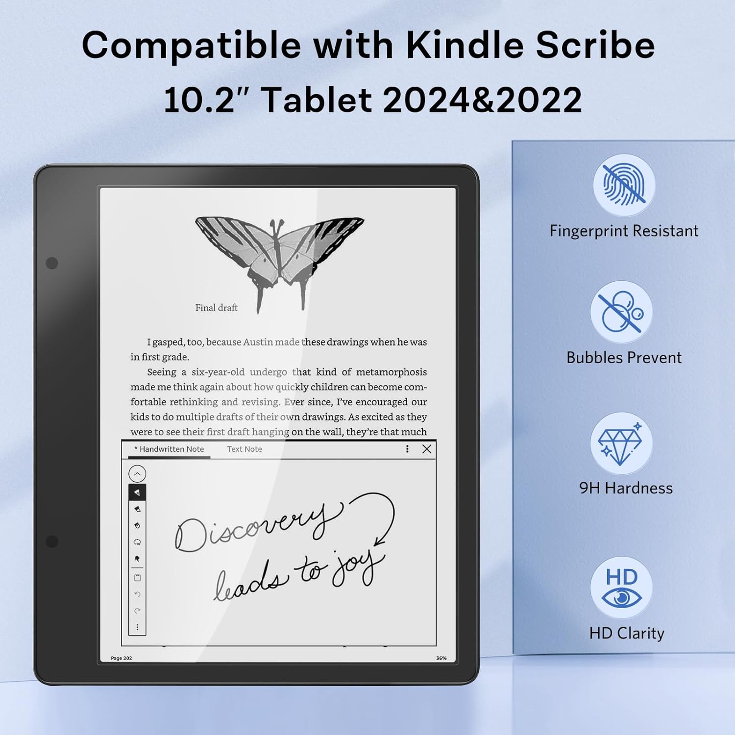 CoBak Paper Feel Writing Screen Protector for 10.2" Tablet Kindle Scribe, Boox Note Air 3, TouchPad D10 - Anti-Glare HD Clarity 9H Tempered Glass - 2 Pack