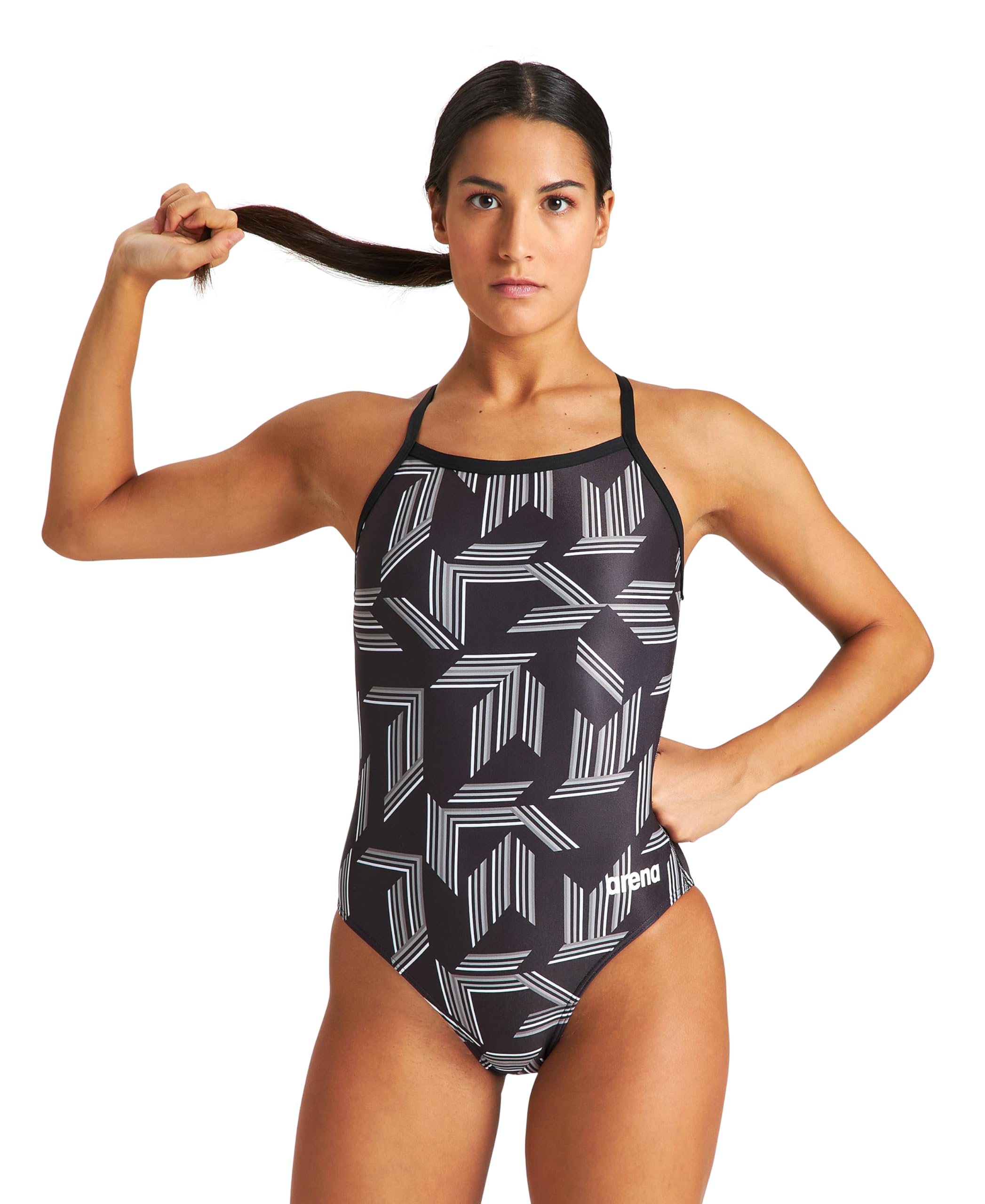 Arena Womens Arena Performance Women's Puzzled Team Print Light Drop Back Ladies Bathing Suit