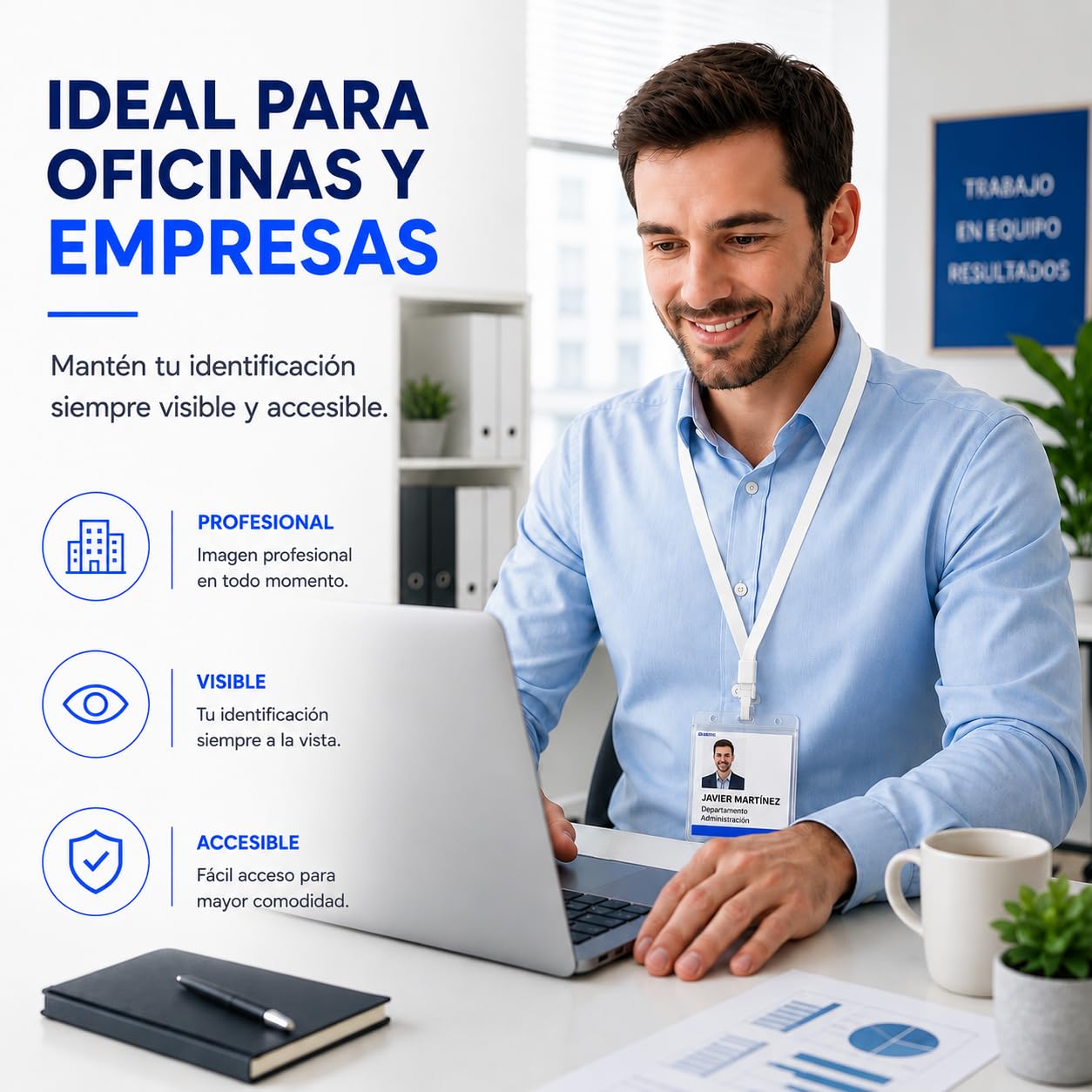 Pack 20 Porta Tarjetas Identificativas con Lanyard Blanco y Funda Transparente 110x80mm
