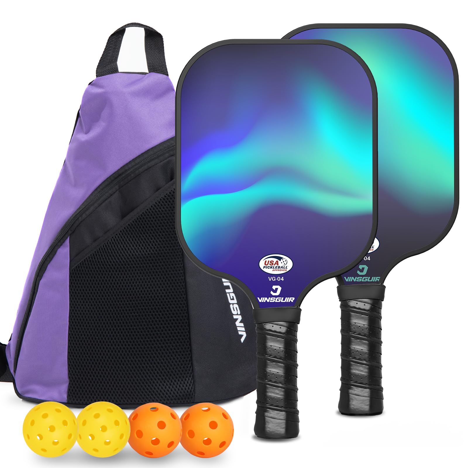 VINSGUIR Pickleball Paddle Set, USAPA Approved Fiberglass Pickleball Set of 2, 2 Paddles & 2 Pickleballs, Lightweight Carrying Bag, Pickle Ball Paddle Gifts for Beginners & Pros, Aurora Blue (B0BNTL3Q2C) Amazon Price History, Amazon Price Tracker