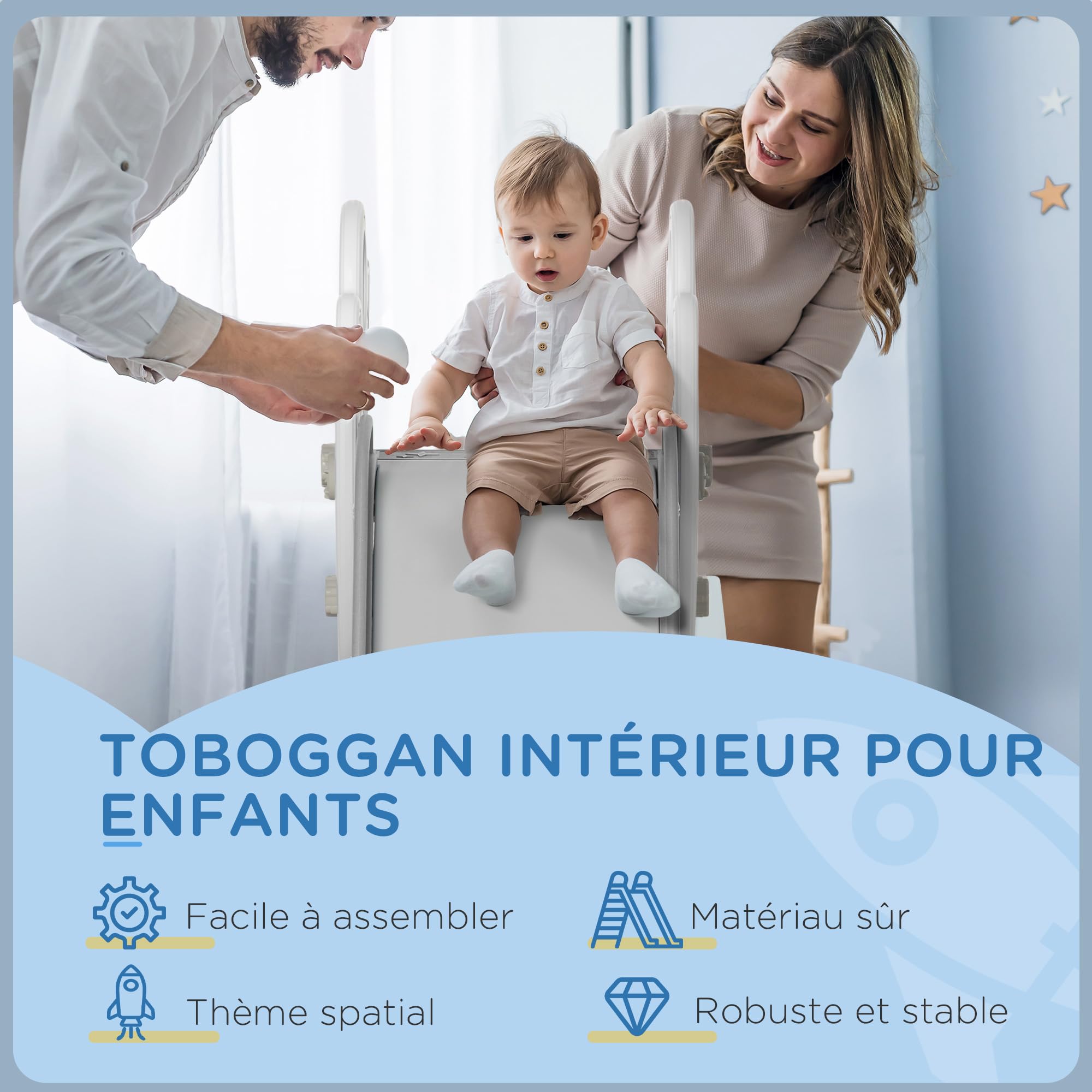 AIYAPLAY Toboggan pour Enfants, Toboggan intérieur pour Enfants, de 18 à 36 Mois, jusqu'à 30 kg, 157L x 46,5l x 80H cm, Gris