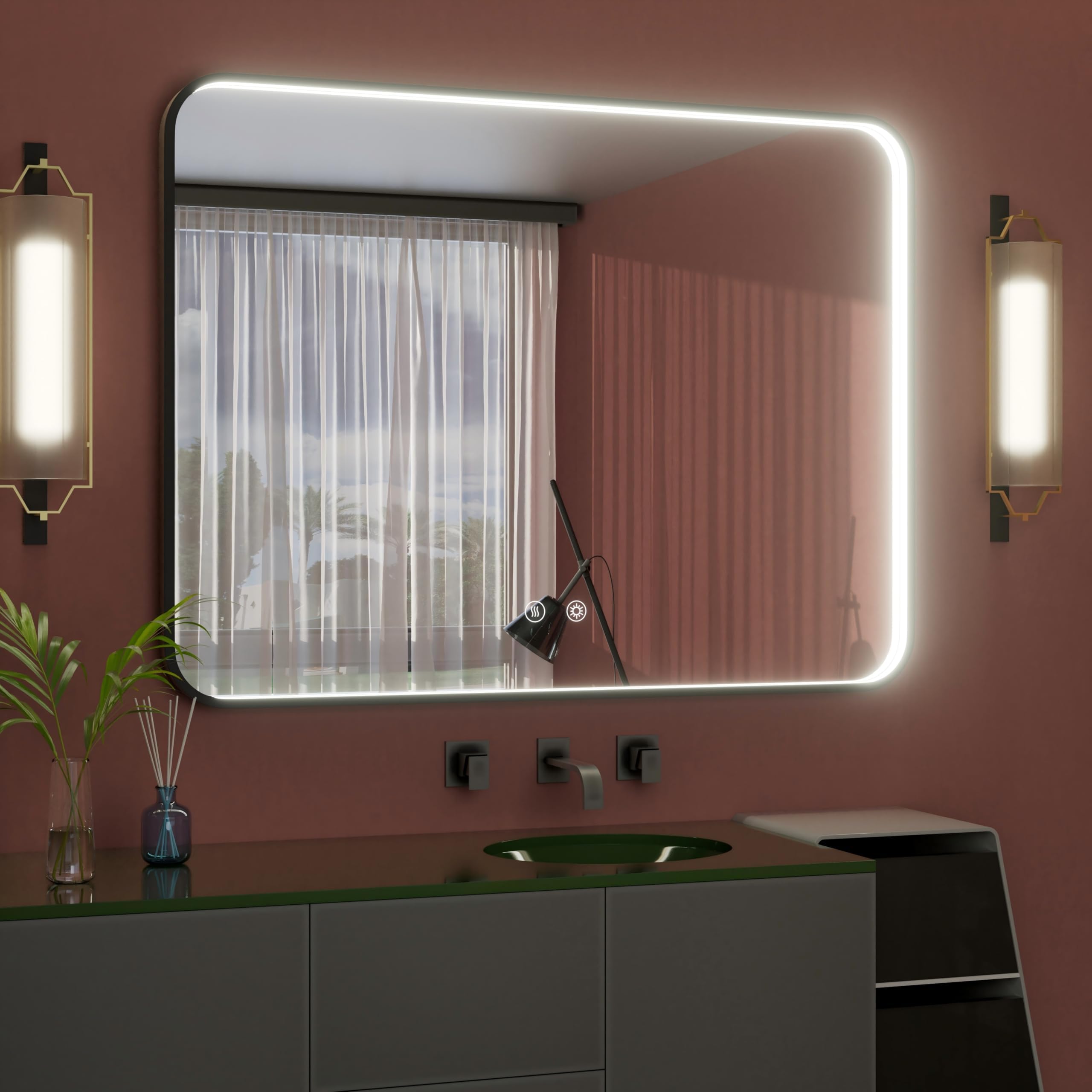 48x36 Inch Black LED Bathroom Mirror with Lights, 3000K/4500K/6000K, Wall Mounted Lighted Vanity Mirrors for Bathroom, Stepless Dimmable, Memory Funtion, Anti-Fog, Horizontal/Vertical