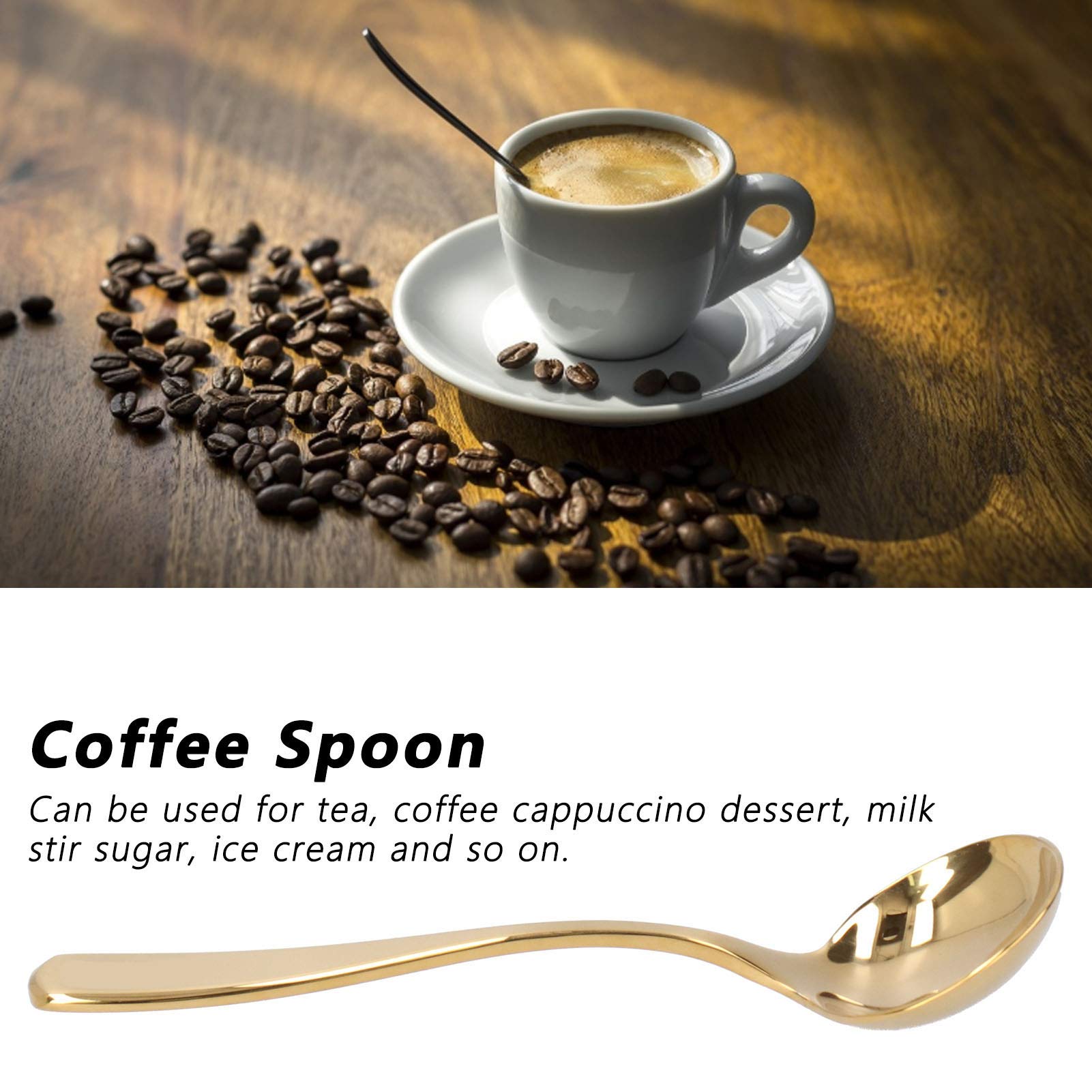 Sharainn Coffee Cupping Spoon, Stainless Steel Milk Foam Dessert Spoon with Storage Bag(Golden) - Image 3