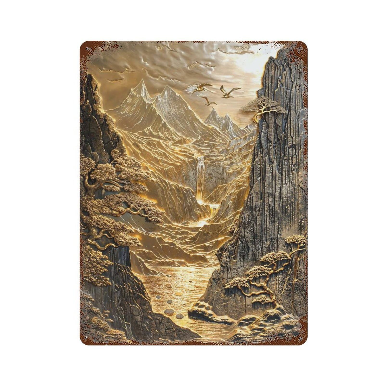 Gold Coast Mountain Landscape Rustic Tin Plaque 15.7"x11.8", for Shed, Workshop And Garage Wall Decor, Farmhouse Wall Decor