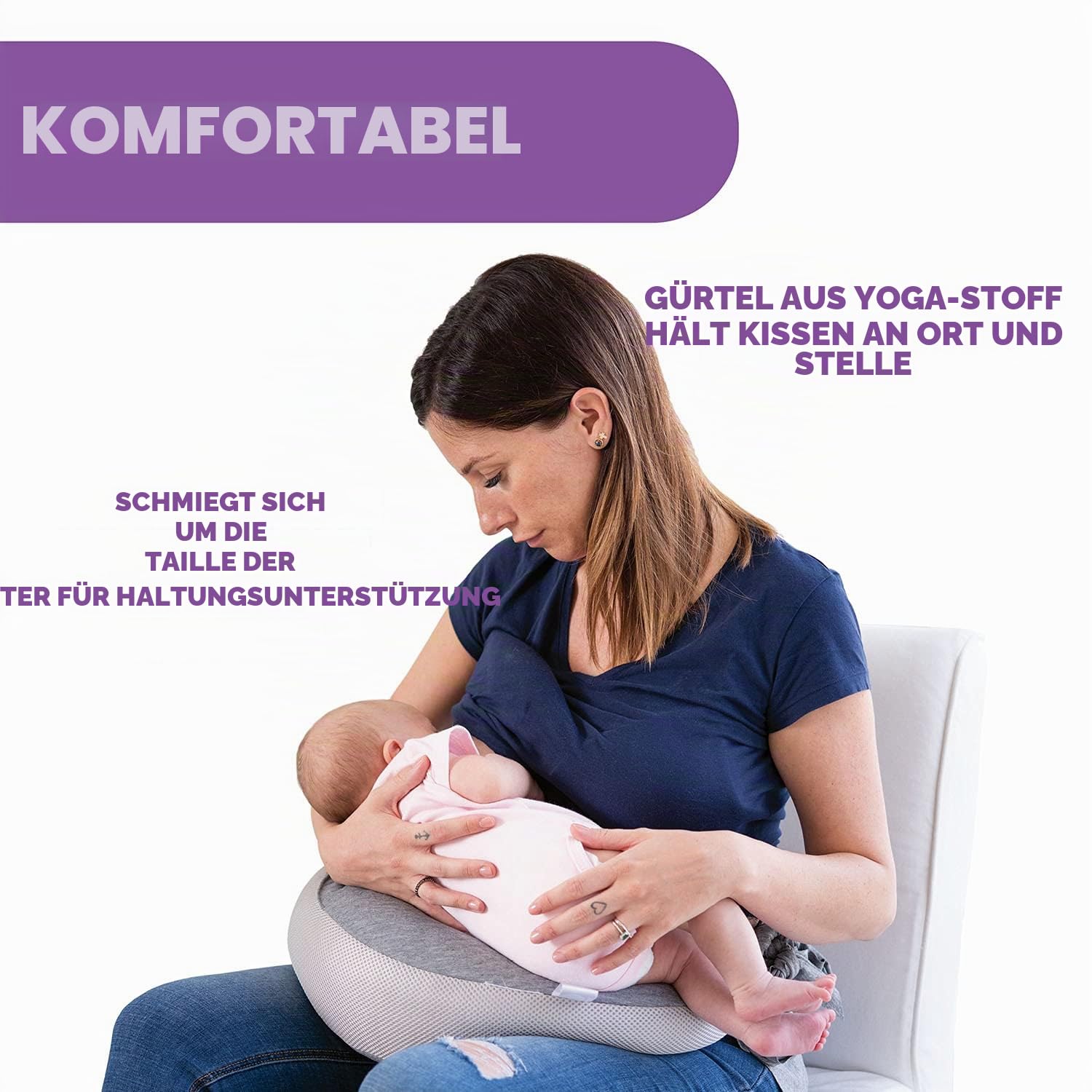 Chicco Boppy Anywhere Stillkissen für Babys, 0 Monate, Vorwärts, anatomische Form, Kissen und Baby-Nest für Mutter- oder Flaschenstille, Grau